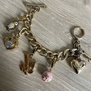 Juicy couture charm bracelet with 4 bonus charms cupcake, owl, locket, juicy